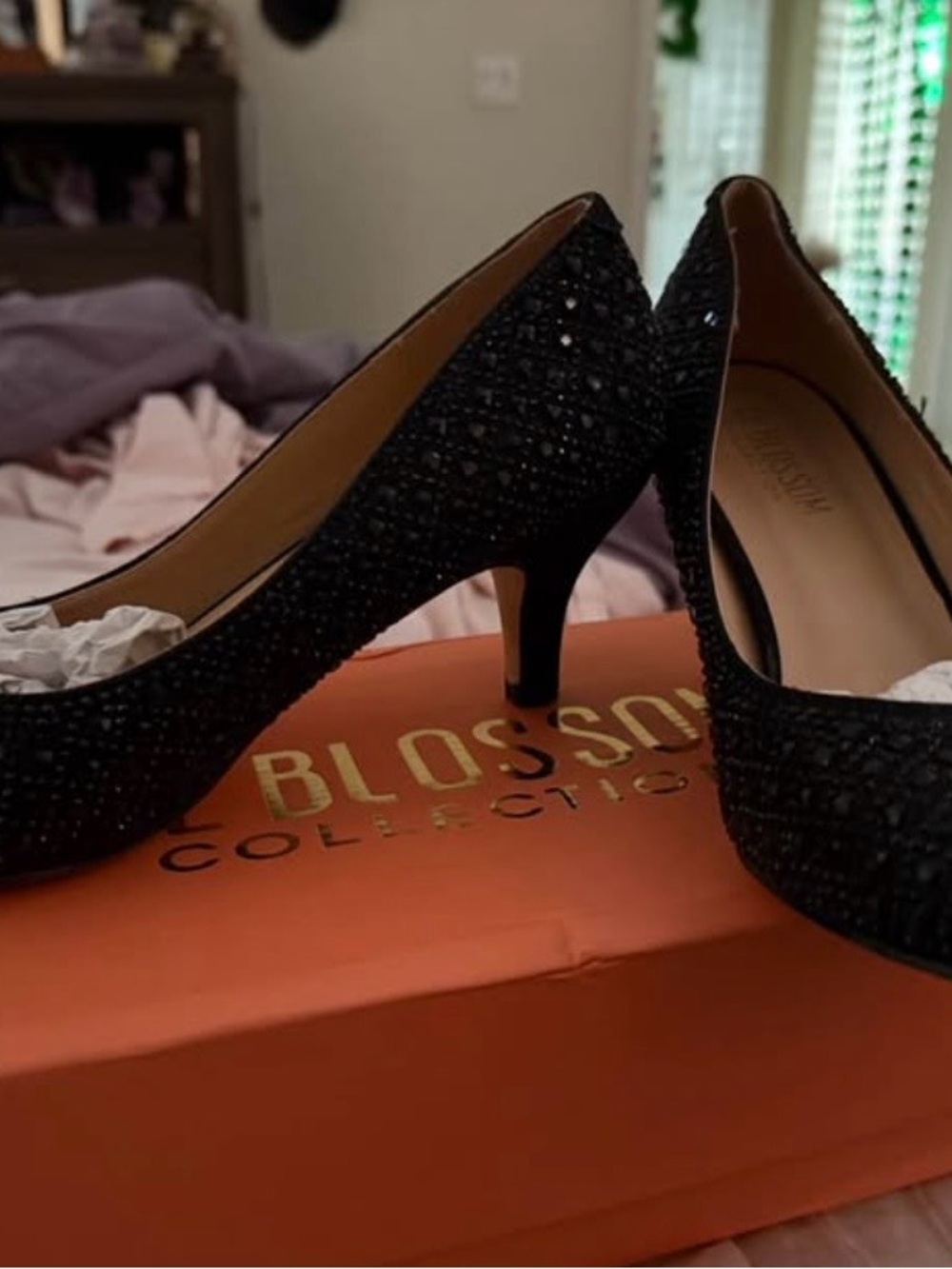 De Blossom Collection Black Crystal-Embellished Women's Pumps